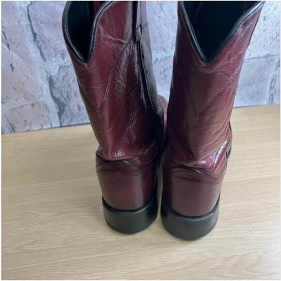 Vintage Old West Men's Western Burgundy Leather Roper Cowboy Boots Size 8.5D - Picture 5 of 13
